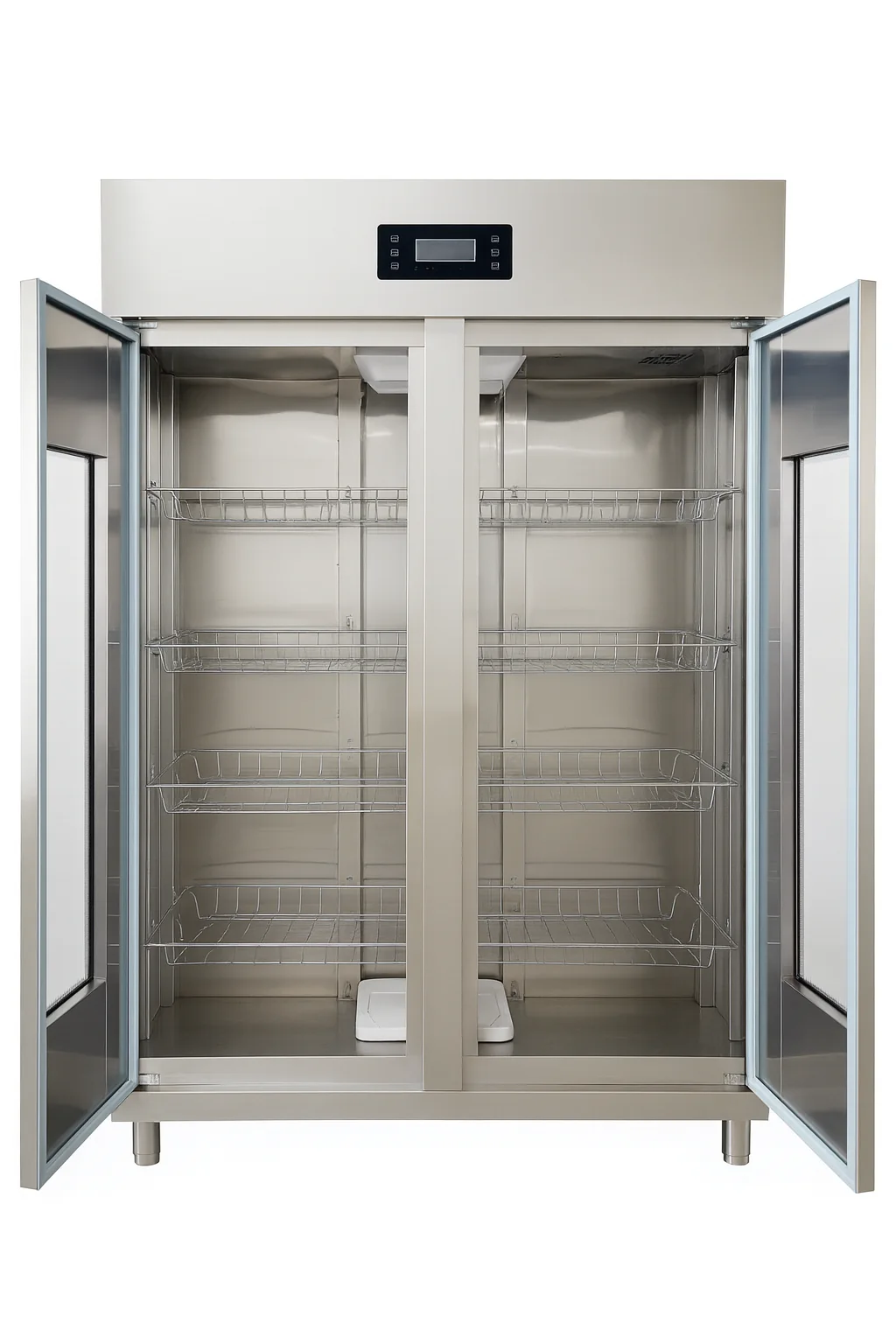 Open SCF-950 Smart Towel Cabinet Open SCF-950 Smart Cabinet showing internal towel storage shelves